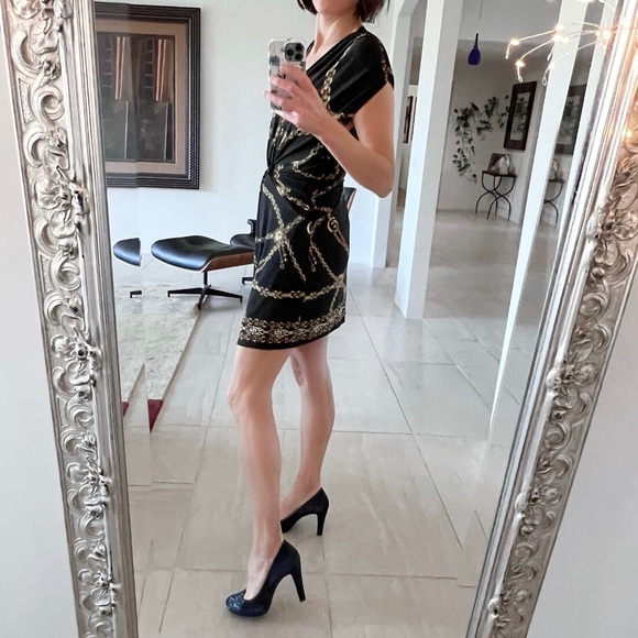 Cache Gold Chain Print Black Mini Dress Size S - Picture 2 of 10